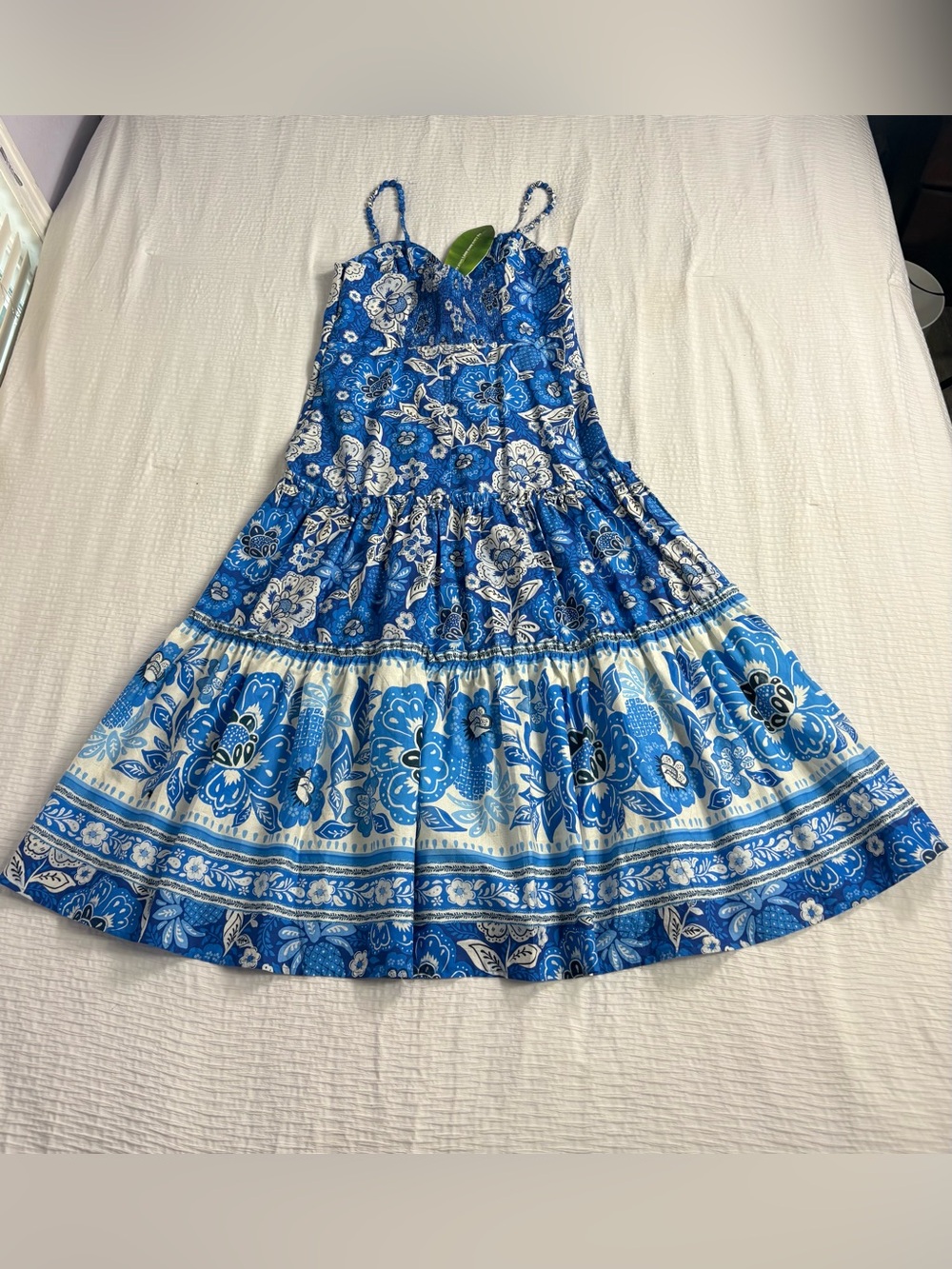 FARM Rio Blue & White Floral Tiered Sundress with Spaghetti Straps - Picture 11 of 11